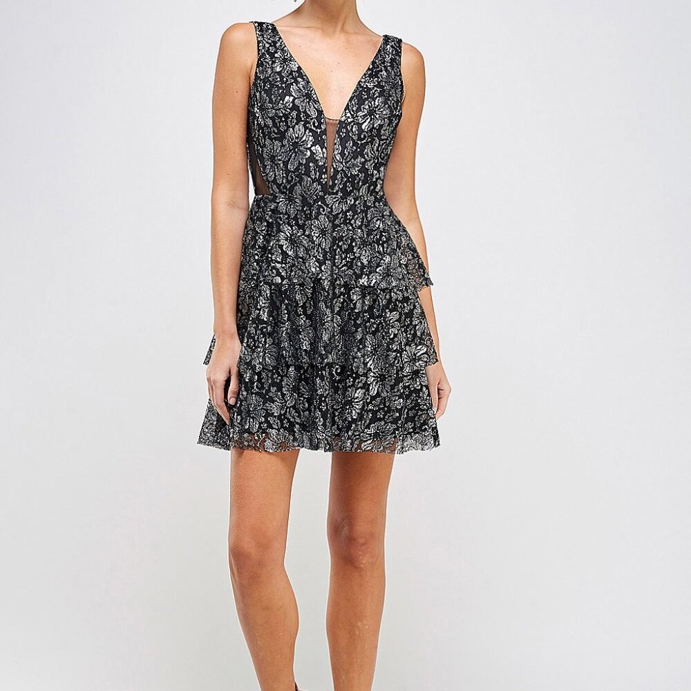 Maniju TIERED METALLIC LACE DRESS